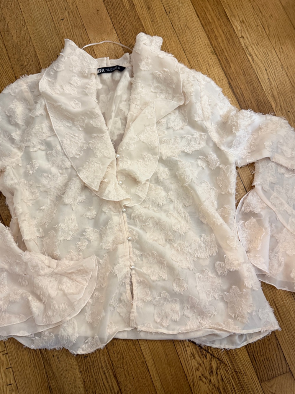 Zara Sheer Ivory Ruffled Blouse